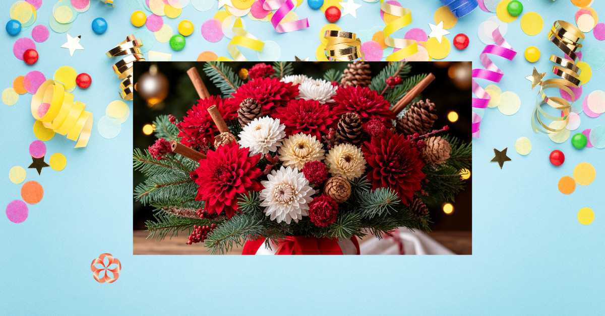 Композиция из хвойных растений и хризантем для офиса